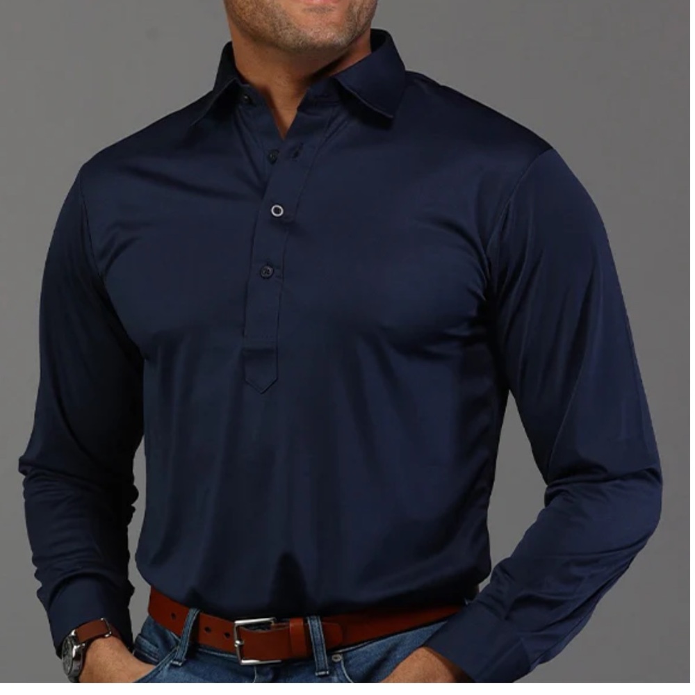 NWT Collars & Co. Navy Blue Semi-Spread Collar Long Sleeve Polo in Size Small